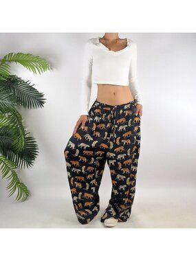 Banana Republic XXL Unisex Black Satin Leopard Print Lounge Wide Leg Pants